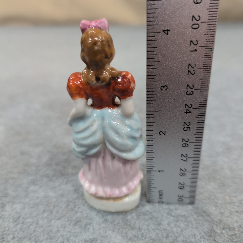 Vintage Porcelain Victorian Lady Figurine Japan Woman Dress Bow Hair Collectible - Picture 3 of 3